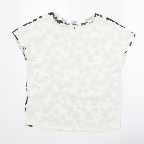 Marks and Spencer Womens White Geometric Viscose Basic Blouse Size 10 Scoop Neck
