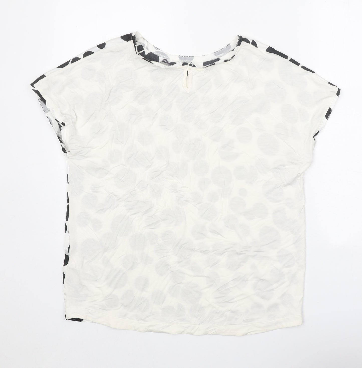 Marks and Spencer Womens White Geometric Viscose Basic Blouse Size 10 Scoop Neck