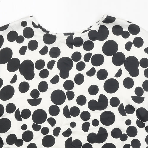 Marks and Spencer Womens White Geometric Viscose Basic Blouse Size 10 Scoop Neck