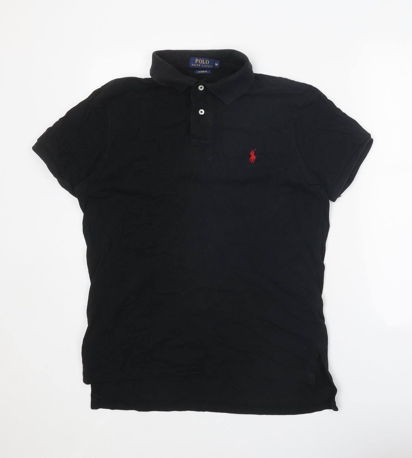 Polo Ralph Lauren Mens Black 100% Cotton Polo Size M Collared Button