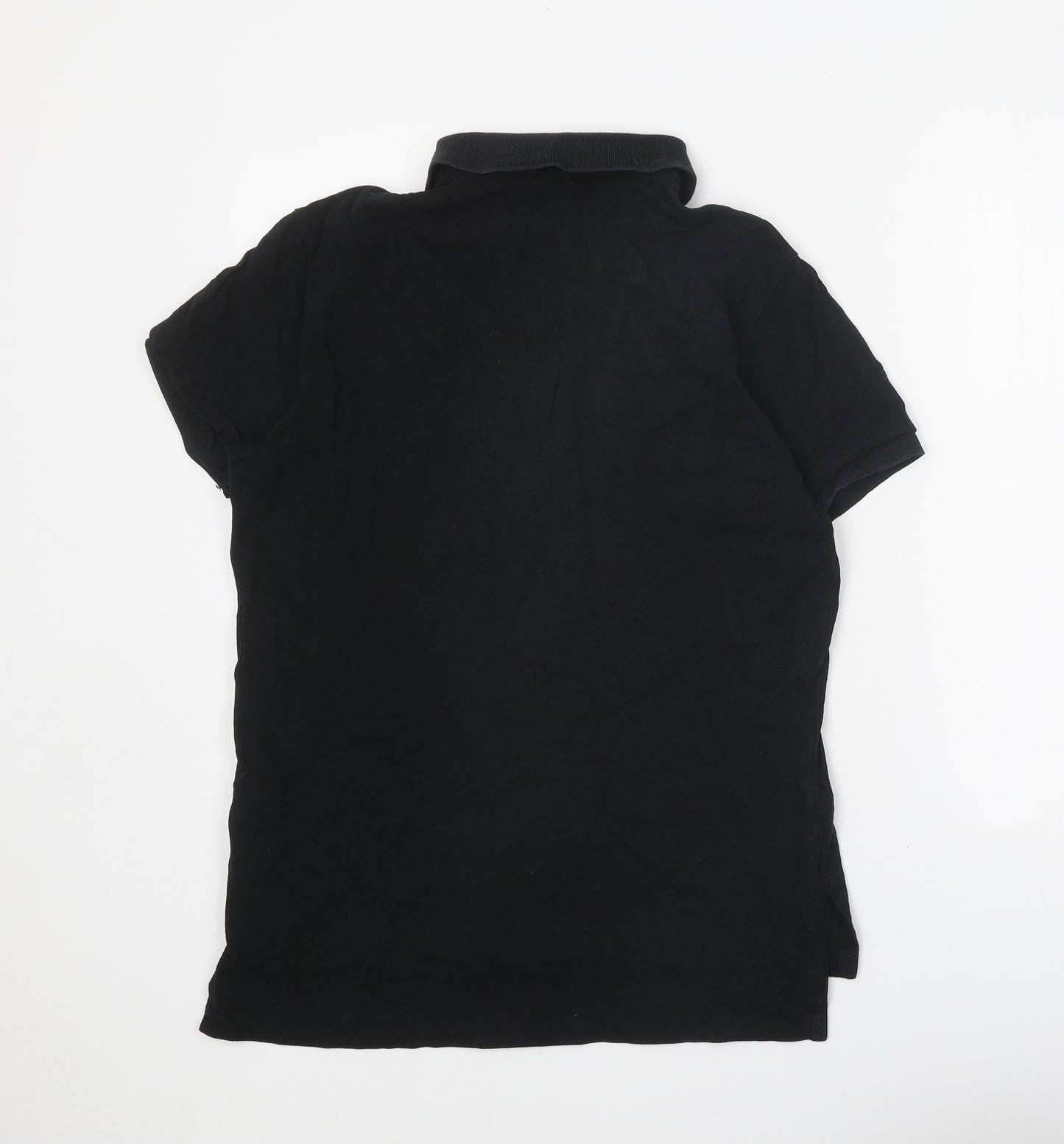 Polo Ralph Lauren Mens Black 100% Cotton Polo Size M Collared Button