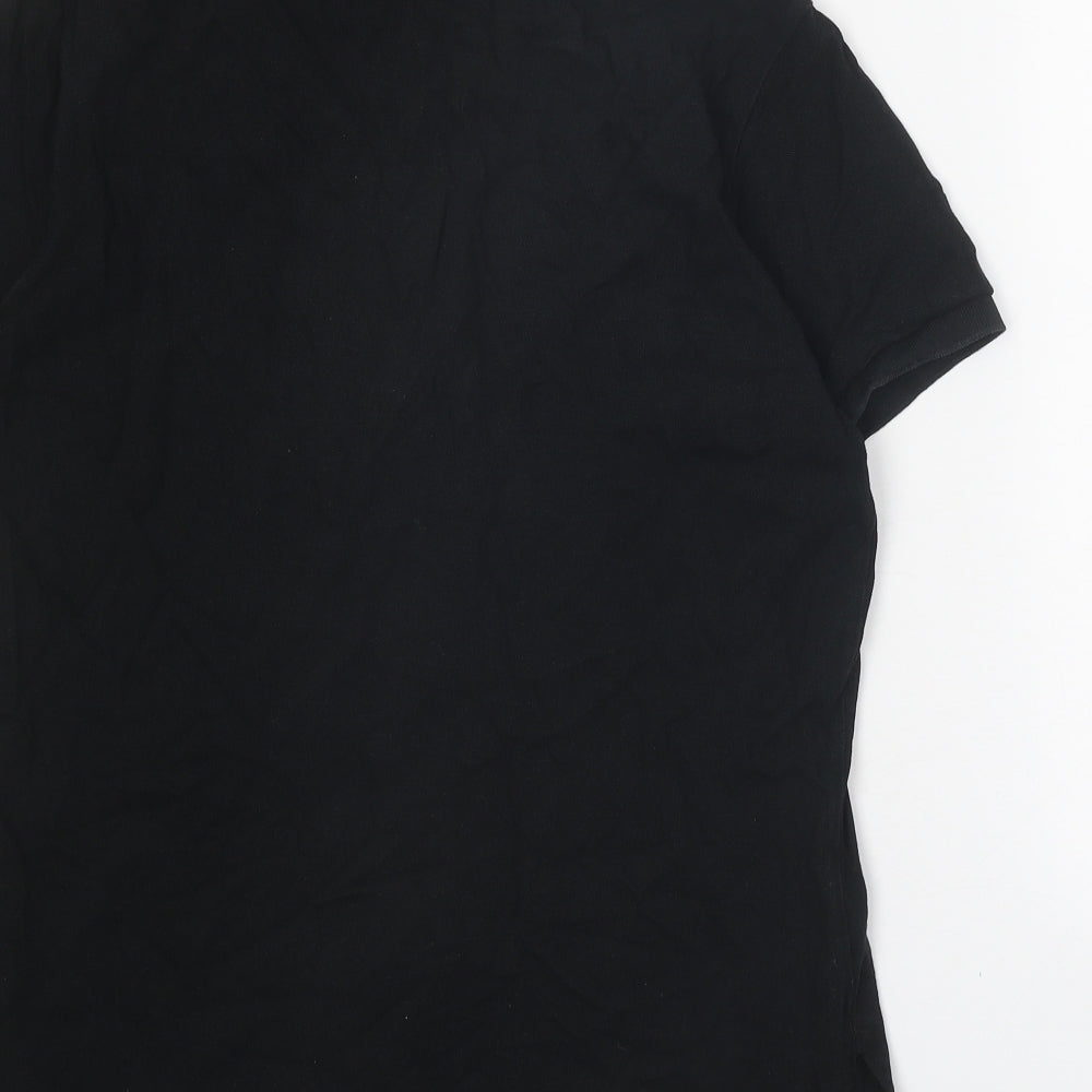 Polo Ralph Lauren Mens Black 100% Cotton Polo Size M Collared Button