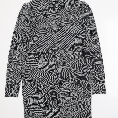 Apricot Womens Black Geometric Nylon Bodycon Size 12 Mock Neck Hook & Eye