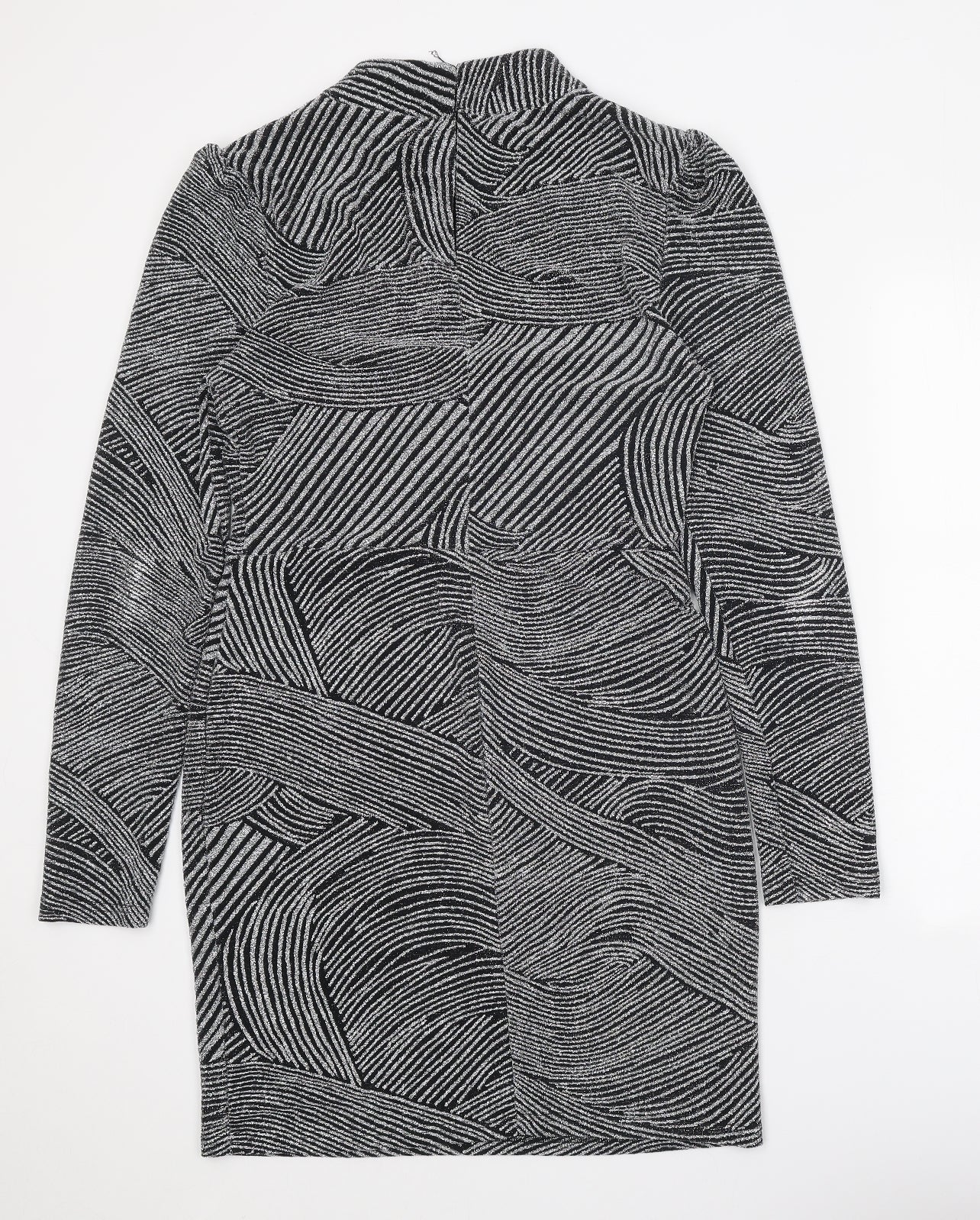 Apricot Womens Black Geometric Nylon Bodycon Size 12 Mock Neck Hook & Eye