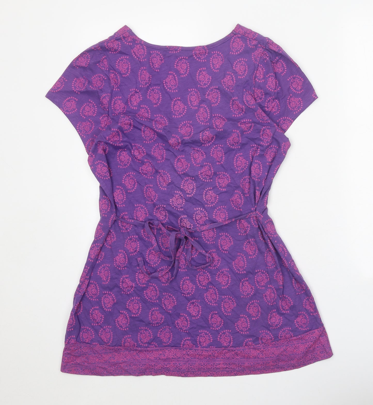 Vanilla Sands Womens Purple Geometric 100% Cotton Tunic T-Shirt Size 14 V-Neck