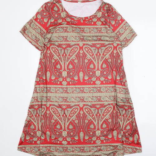 Preworn Womens Red Paisley Polyester A-Line Size M Boat Neck Pullover