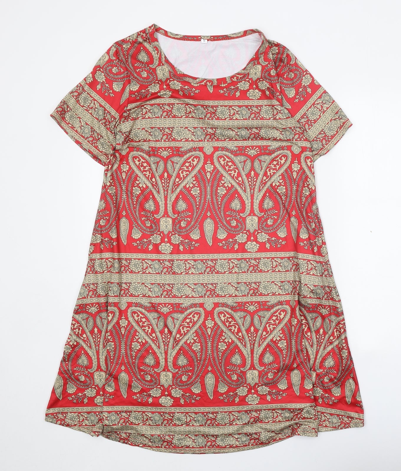 Preworn Womens Red Paisley Polyester A-Line Size M Boat Neck Pullover