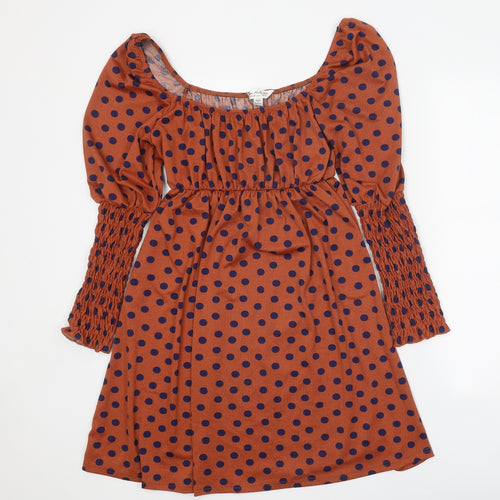 Miss Selfridge Womens Orange Polka Dot Polyester A-Line Size 10 Off the Shoulder Pullover