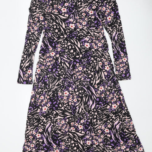Marks and Spencer Womens Black Floral Viscose A-Line Size 10 Round Neck Pullover