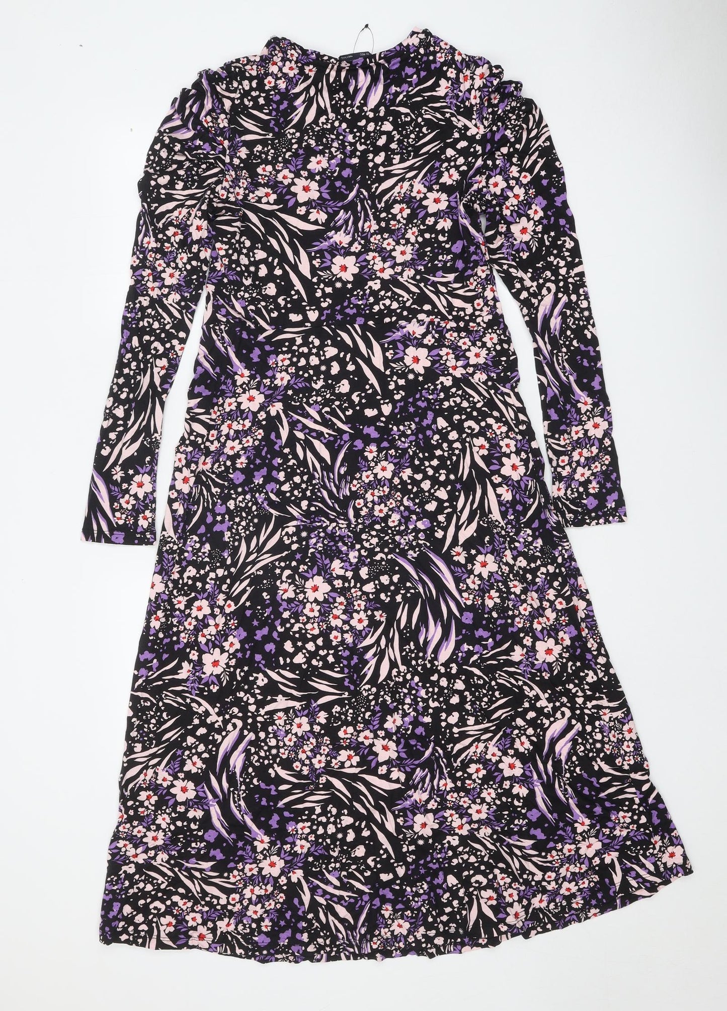 Marks and Spencer Womens Black Floral Viscose A-Line Size 10 Round Neck Pullover
