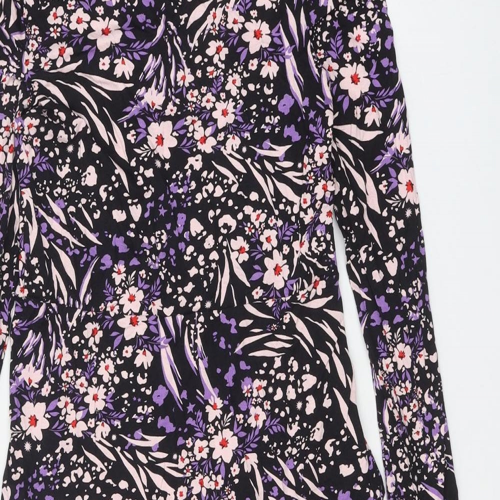 Marks and Spencer Womens Black Floral Viscose A-Line Size 10 Round Neck Pullover