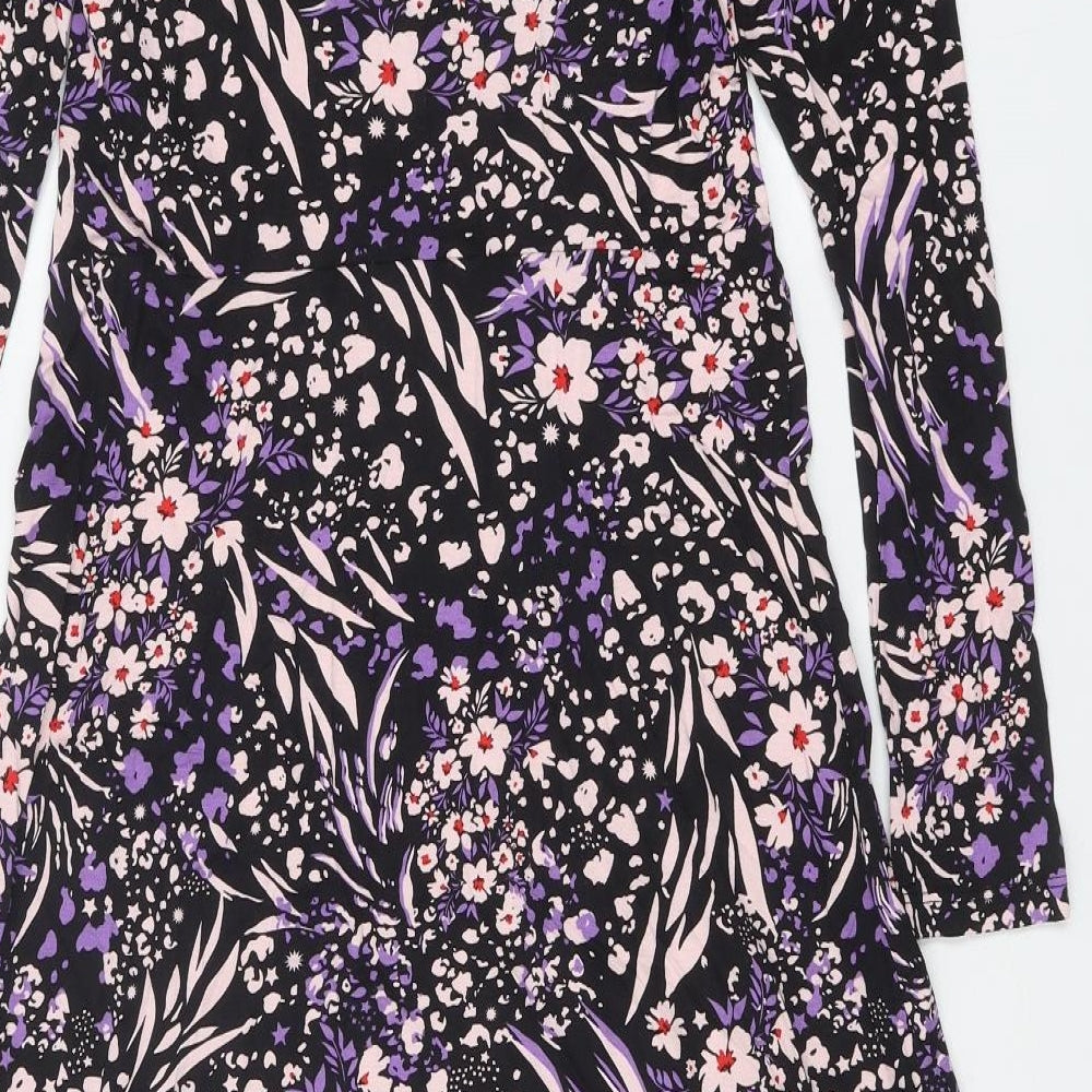 Marks and Spencer Womens Black Floral Viscose A-Line Size 10 Round Neck Pullover