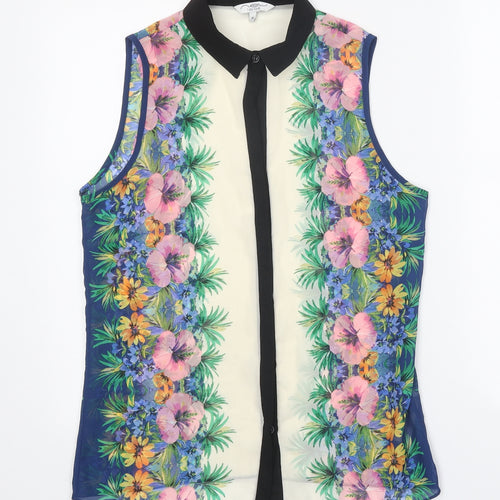 New Look Womens Multicoloured Floral Polyester Basic Button-Up Size 10 Collared