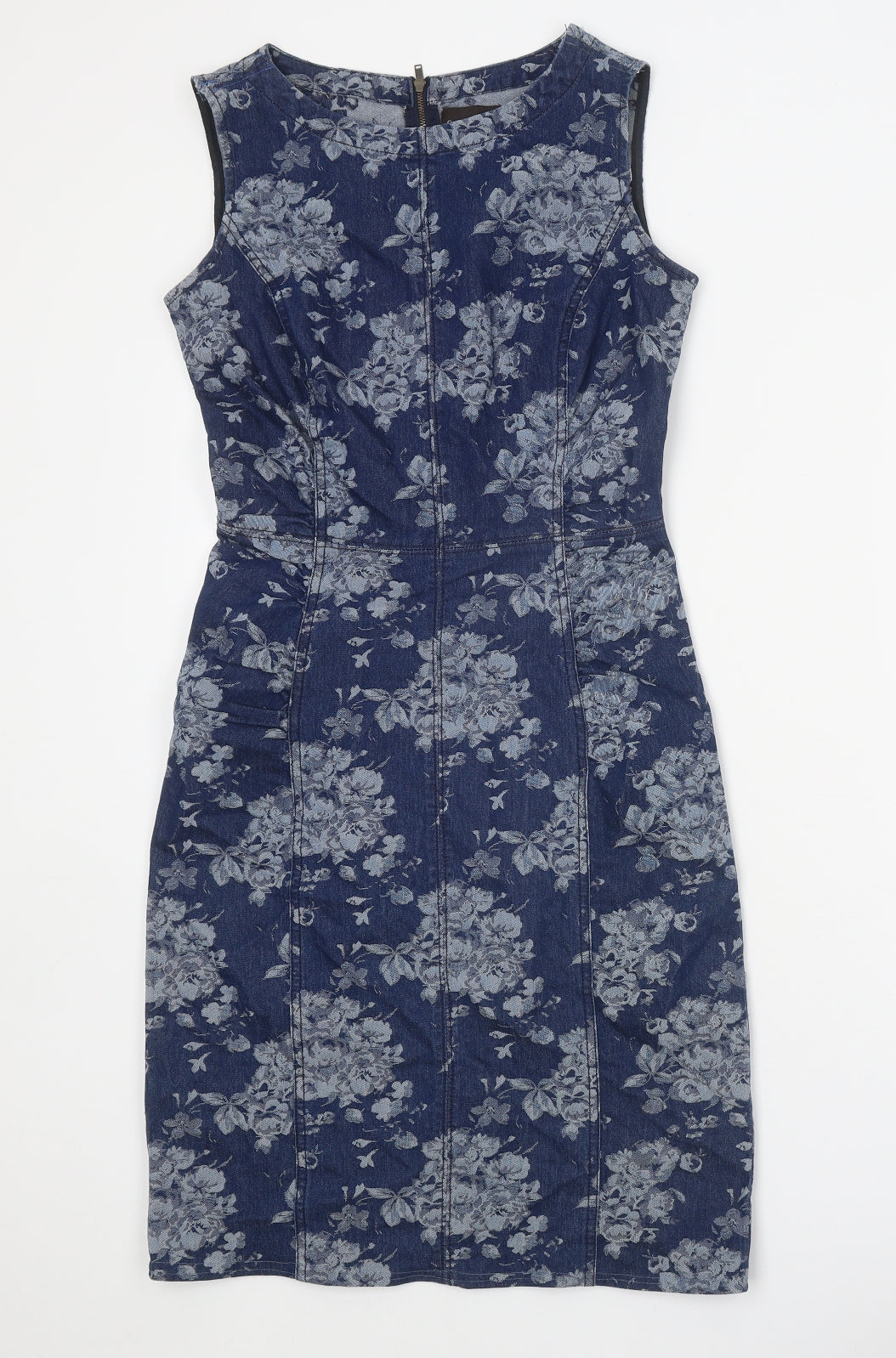 Phase Eight Womens Blue Floral Cotton Shift Size 8 Boat Neck Zip