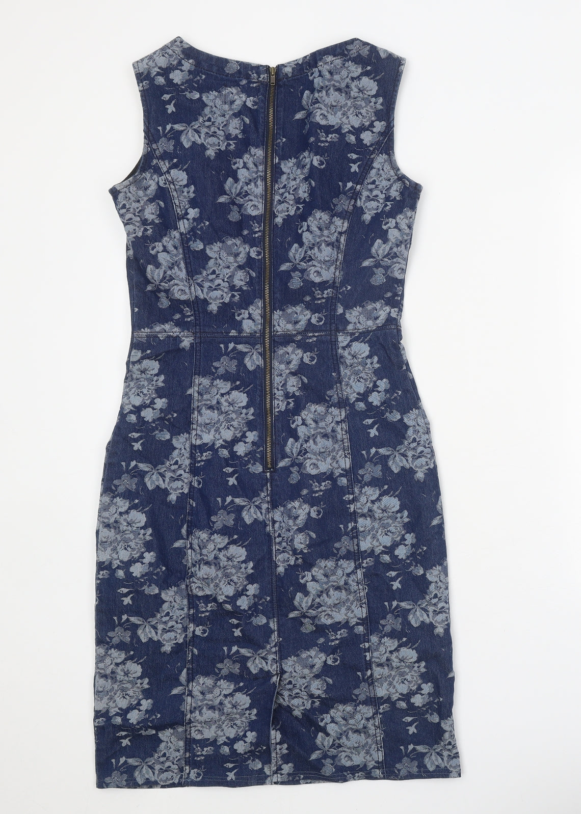 Phase Eight Womens Blue Floral Cotton Shift Size 8 Boat Neck Zip