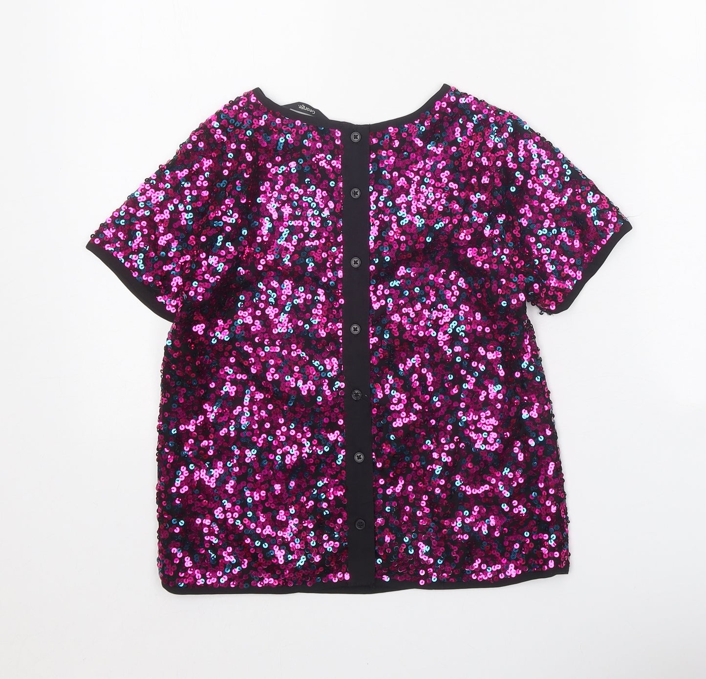 George Girls Pink Polyester Basic Button-Up Size 8-9 Years Round Neck Button