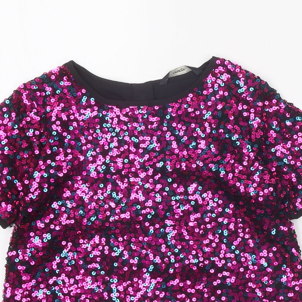 George Girls Pink Polyester Basic Button-Up Size 8-9 Years Round Neck Button