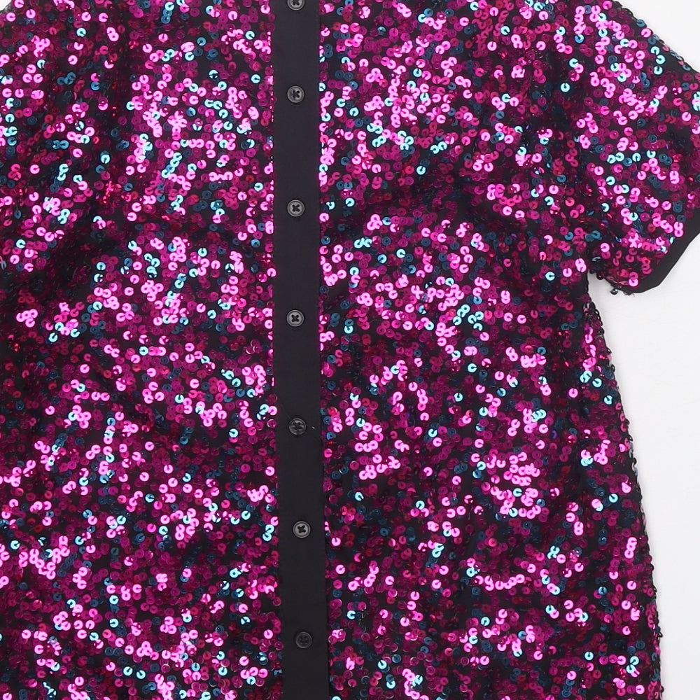 George Girls Pink Polyester Basic Button-Up Size 8-9 Years Round Neck Button