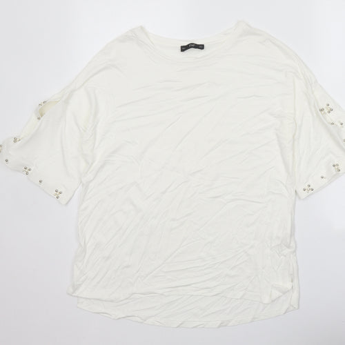 F&F Womens White Viscose Basic T-Shirt Size 14 Scoop Neck - Cold Shoulder