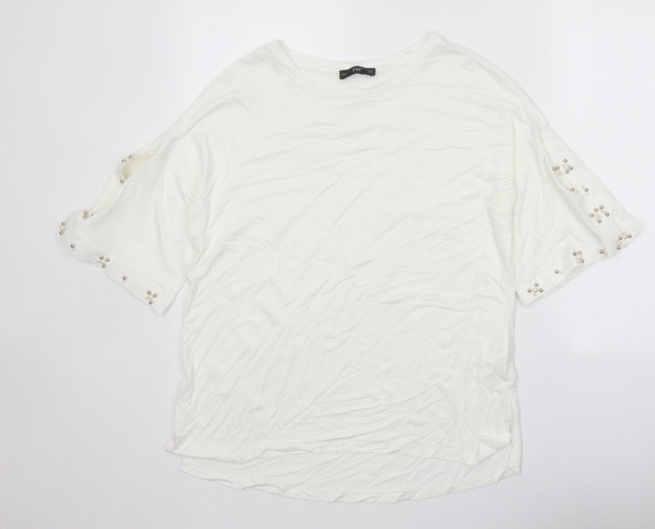 F&F Womens White Viscose Basic T-Shirt Size 14 Scoop Neck - Cold Shoulder