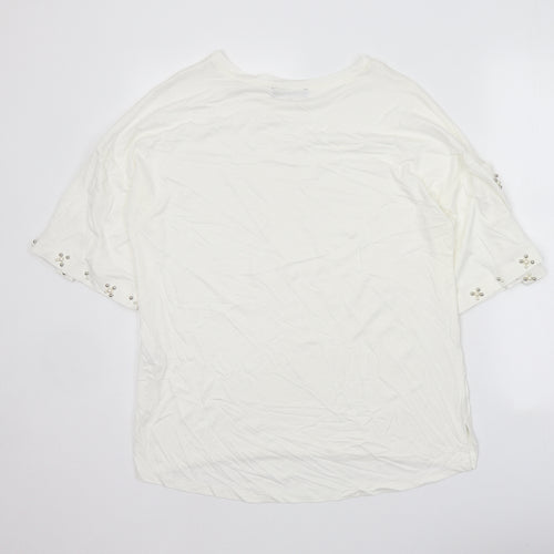 F&F Womens White Viscose Basic T-Shirt Size 14 Scoop Neck - Cold Shoulder