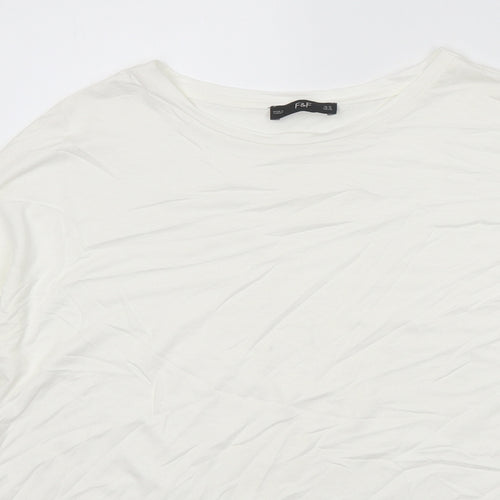 F&F Womens White Viscose Basic T-Shirt Size 14 Scoop Neck - Cold Shoulder