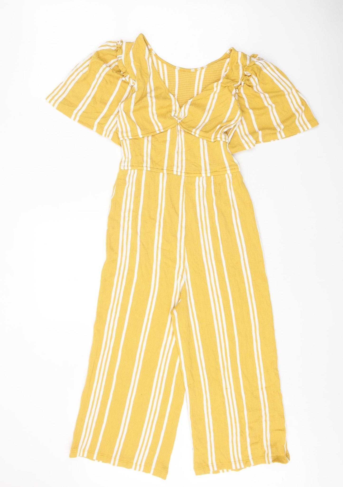 TU Girls Yellow Striped Viscose Jumpsuit One-Piece Size 11 Years Pullover