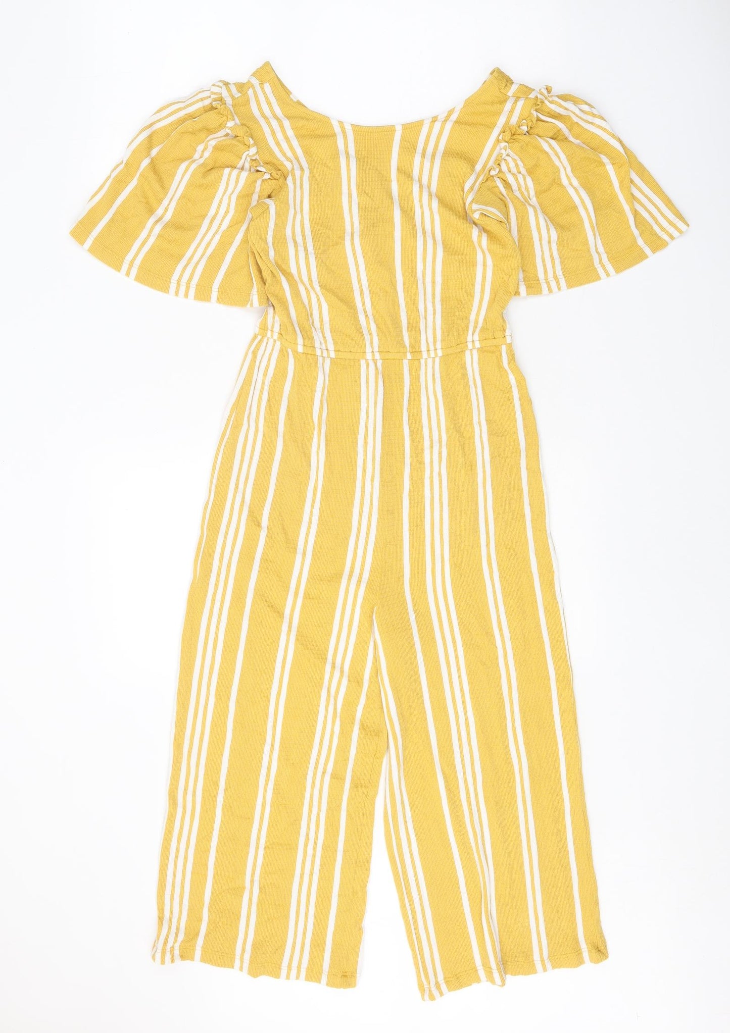 TU Girls Yellow Striped Viscose Jumpsuit One-Piece Size 11 Years Pullover