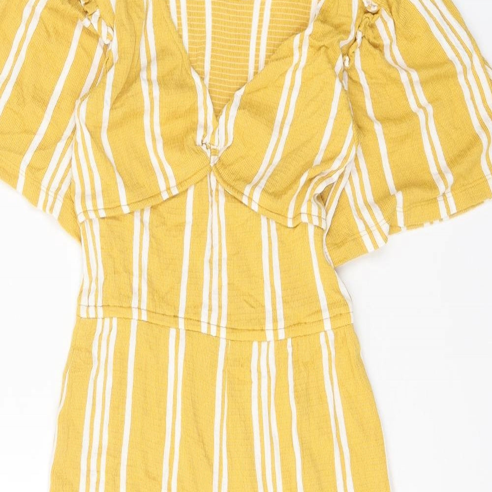 TU Girls Yellow Striped Viscose Jumpsuit One-Piece Size 11 Years Pullover