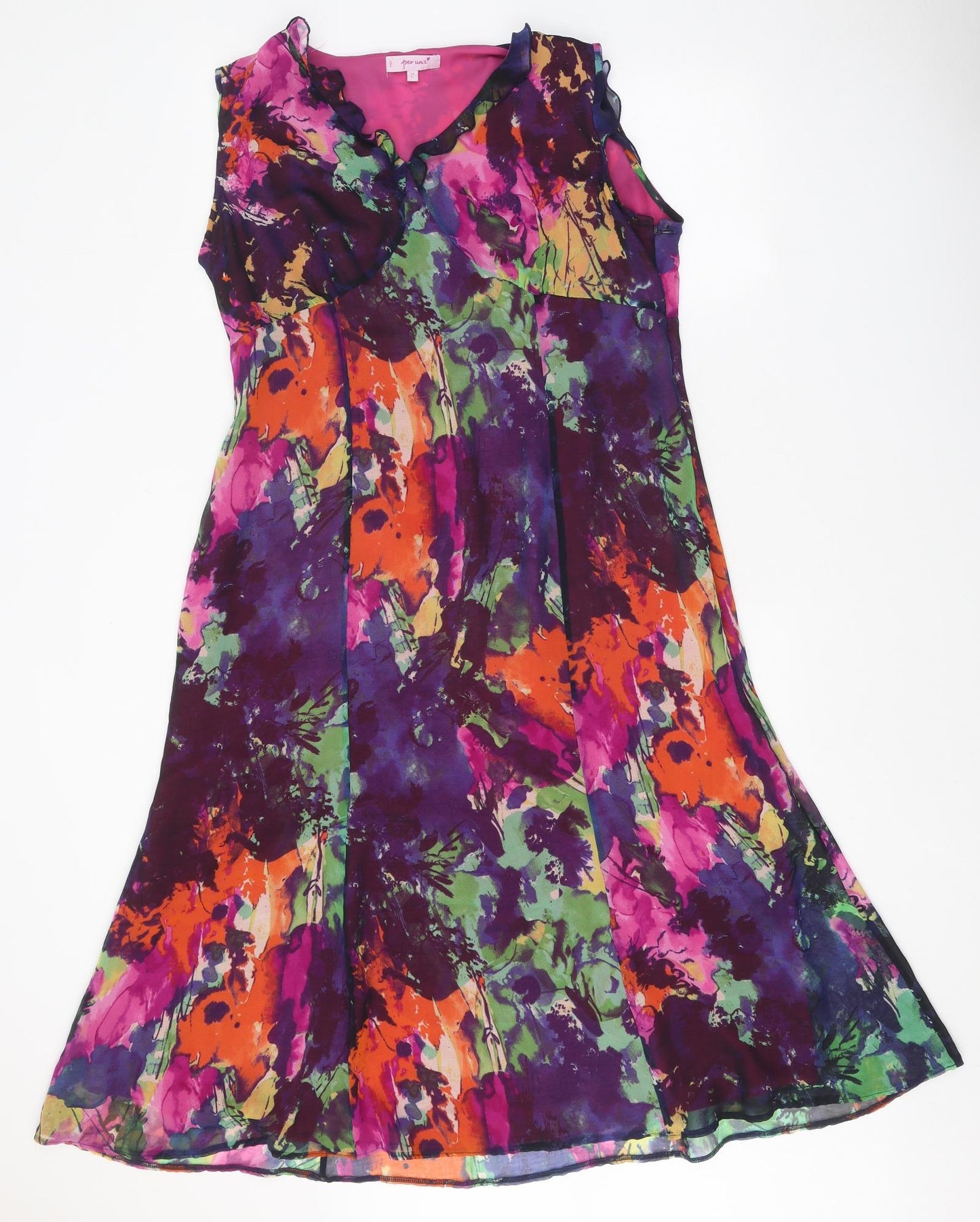 Per Una Womens Multicoloured Geometric Polyester A-Line Size 16 V-Neck Zip