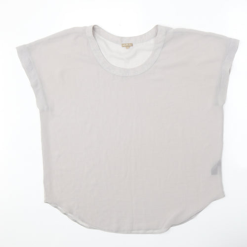 M&Co Womens Grey Polyester Basic T-Shirt Size 14 Scoop Neck
