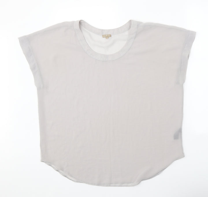 M&Co Womens Grey Polyester Basic T-Shirt Size 14 Scoop Neck