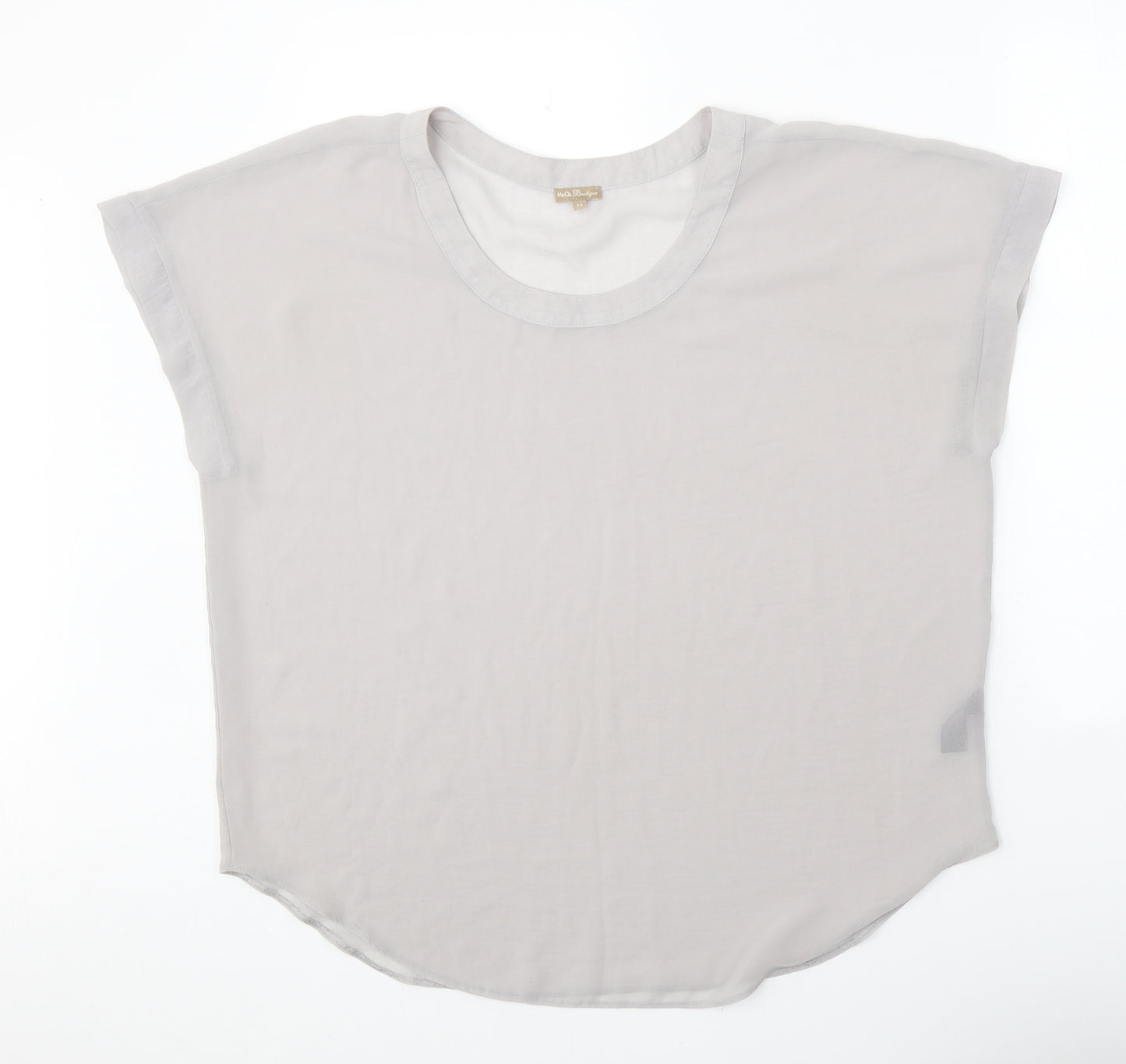 M&Co Womens Grey Polyester Basic T-Shirt Size 14 Scoop Neck