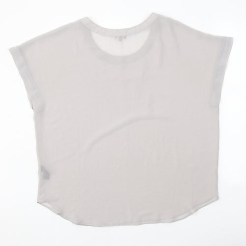 M&Co Womens Grey Polyester Basic T-Shirt Size 14 Scoop Neck