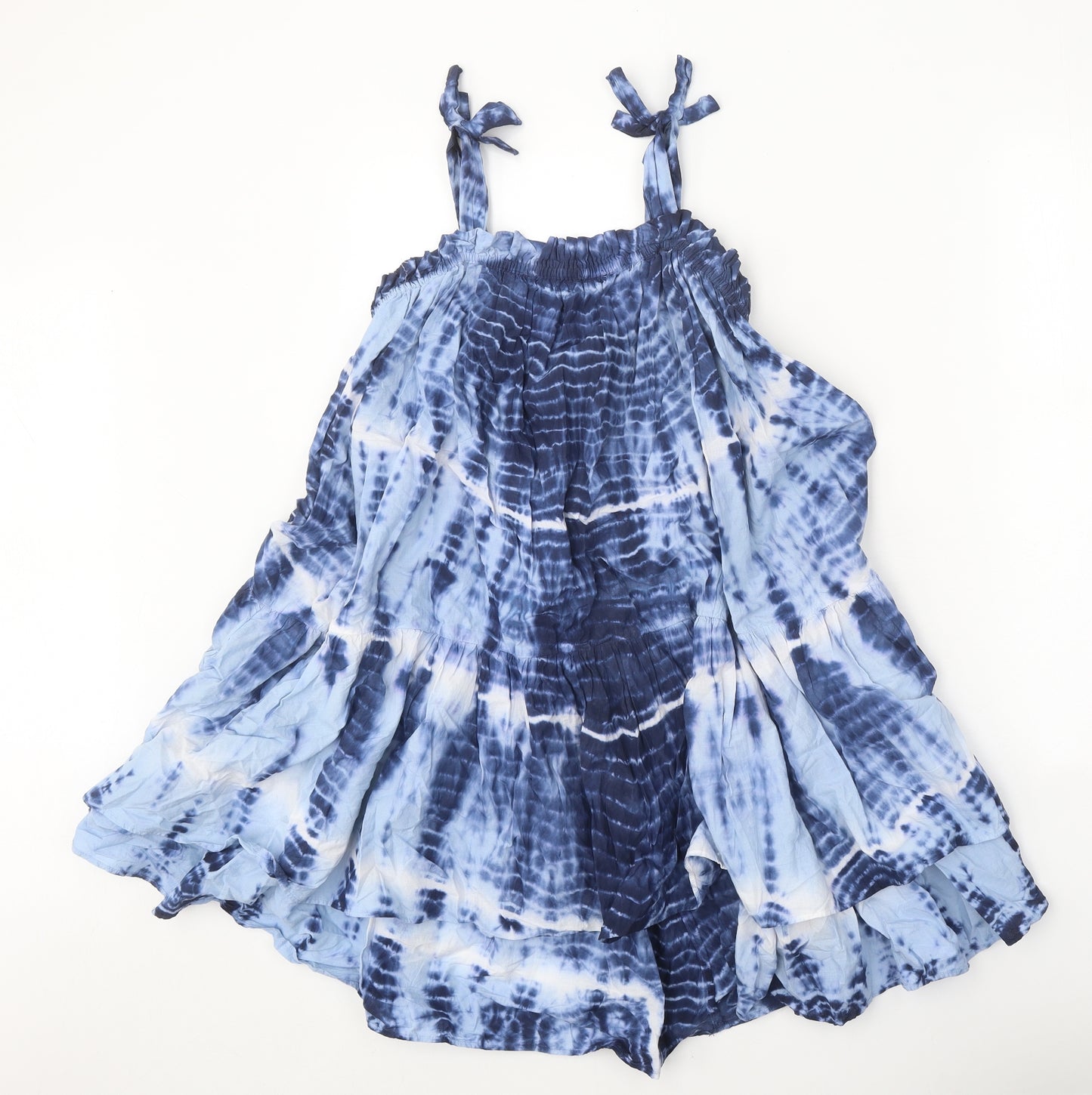 NEXT Girls Blue Geometric 100% Cotton Trapeze & Swing Size 8 Years Square Neck Pullover
