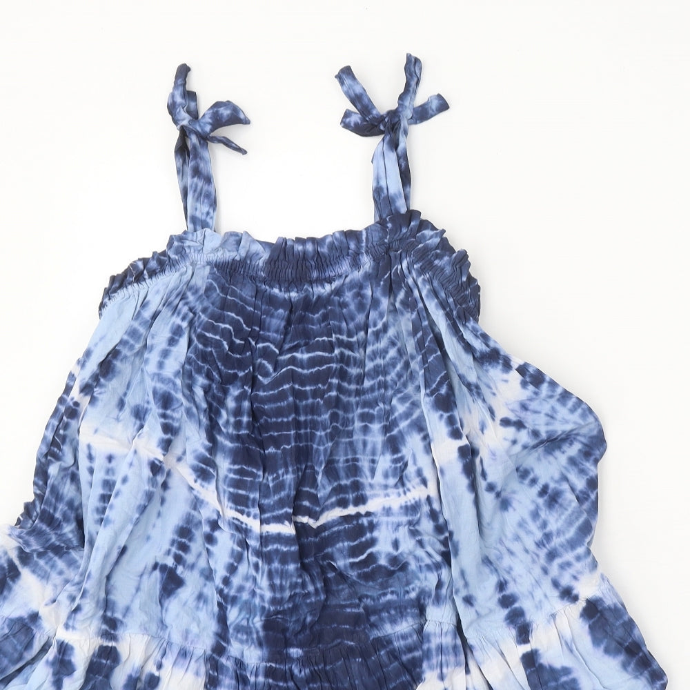 NEXT Girls Blue Geometric 100% Cotton Trapeze & Swing Size 8 Years Square Neck Pullover