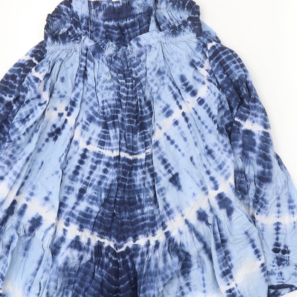 NEXT Girls Blue Geometric 100% Cotton Trapeze & Swing Size 8 Years Square Neck Pullover