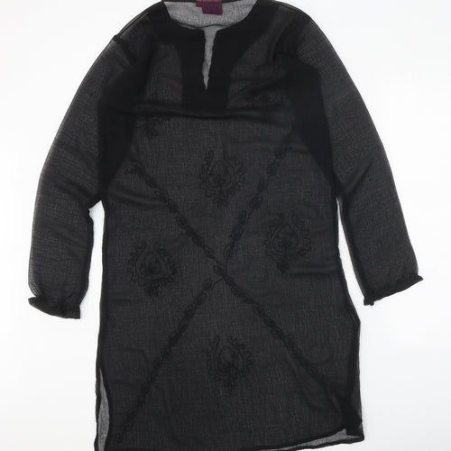 Long Beach Oceanic Womens Black Polyester Kaftan Size S V-Neck Pullover - Beach Cover Up