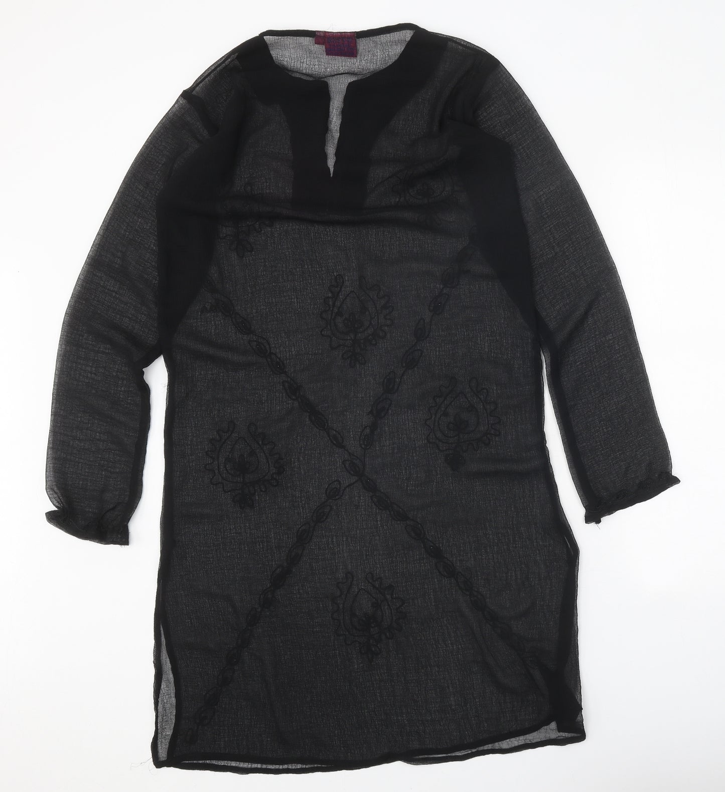 Long Beach Oceanic Womens Black Polyester Kaftan Size S V-Neck Pullover - Beach Cover Up