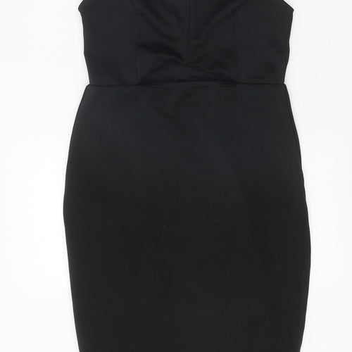Miss Selfridge Womens Black Herringbone Polyester Bodycon Size 14 Off the Shoulder Pullover