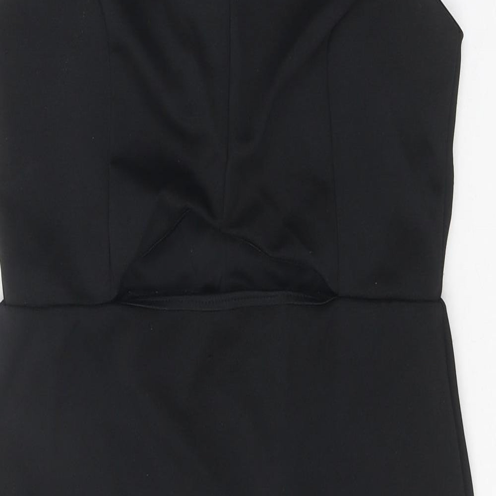 Miss Selfridge Womens Black Herringbone Polyester Bodycon Size 14 Off the Shoulder Pullover