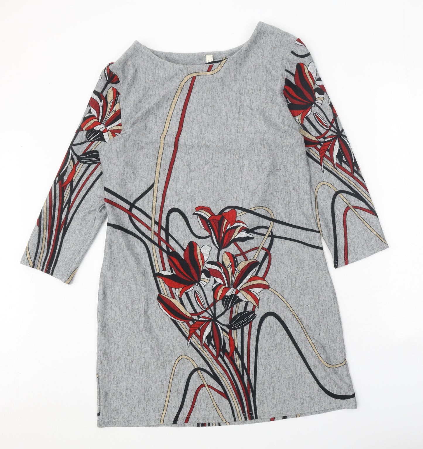 Stella Womens Grey Geometric Polyester Jumper Dress Size 14 Boat Neck Pullover