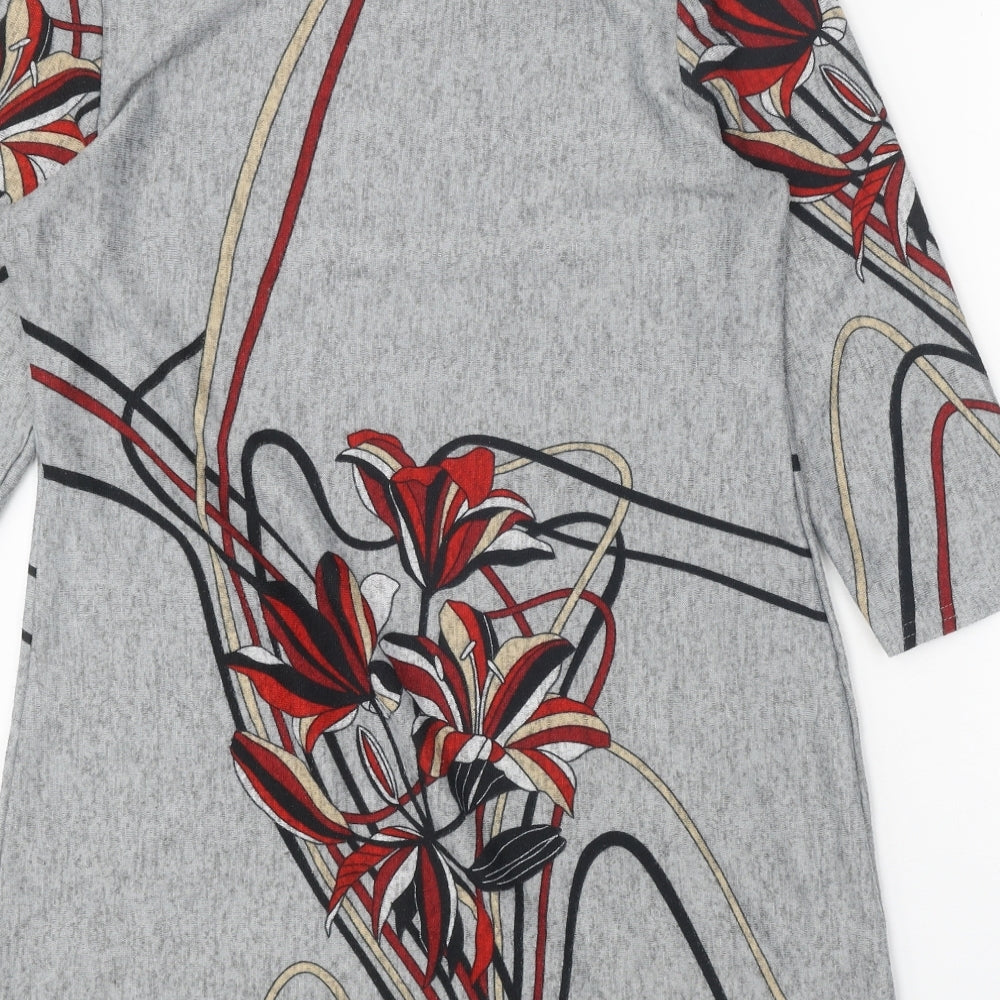 Stella Womens Grey Geometric Polyester Jumper Dress Size 14 Boat Neck Pullover
