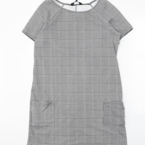 New Look Womens Black Check Polyester Shift Size 14 Boat Neck Pullover
