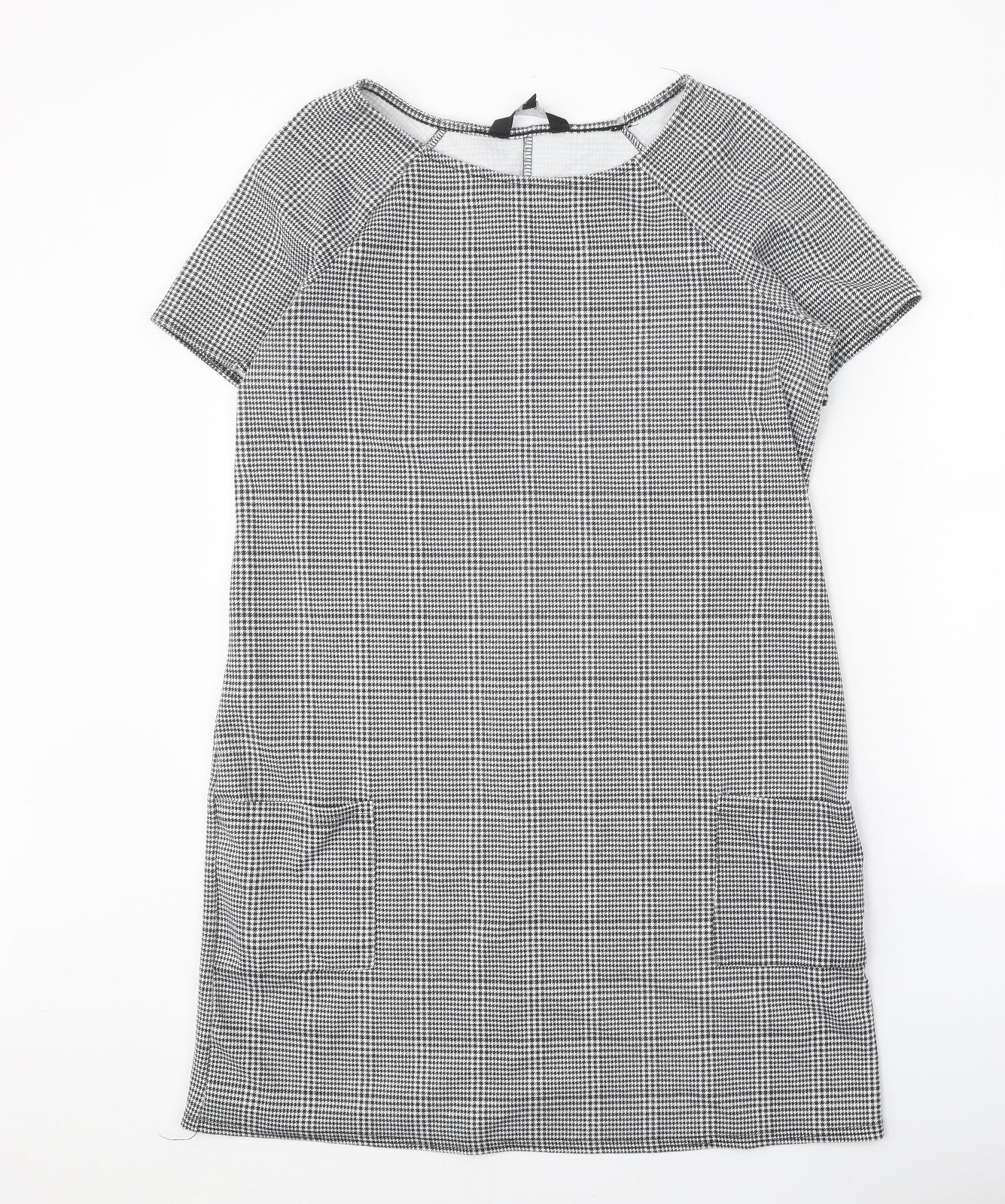 New Look Womens Black Check Polyester Shift Size 14 Boat Neck Pullover