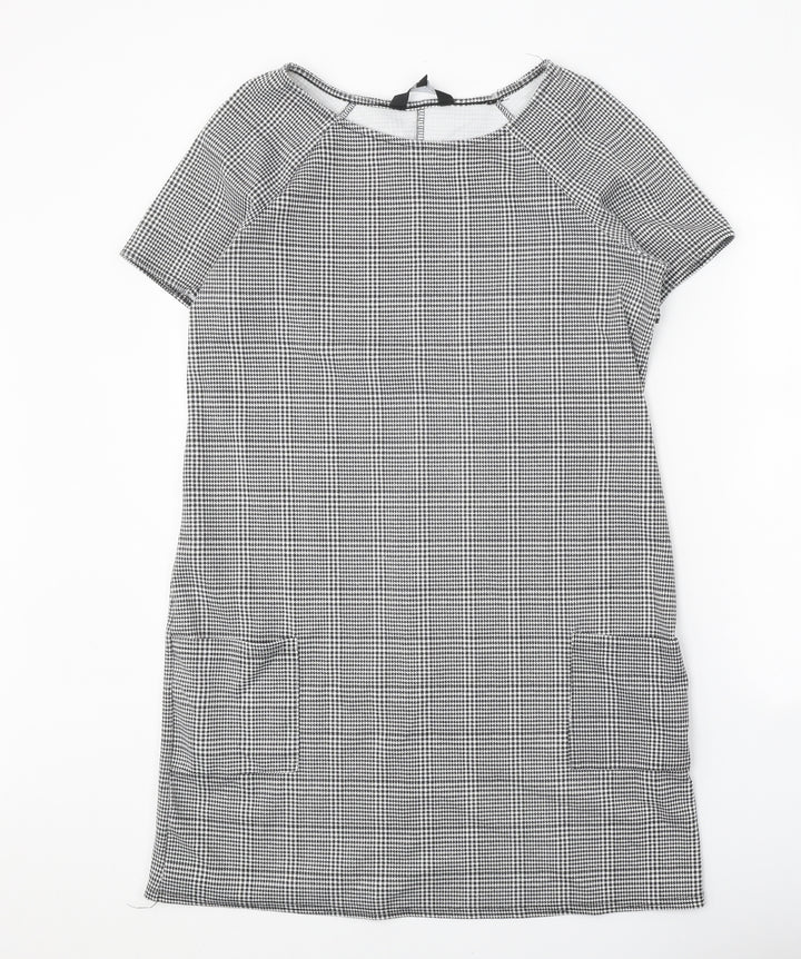 New Look Womens Black Check Polyester Shift Size 14 Boat Neck Pullover