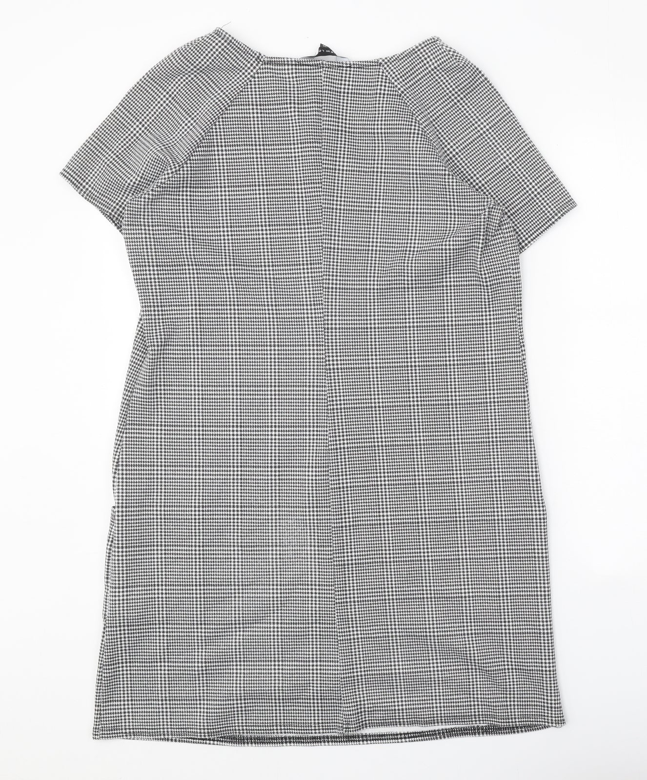 New Look Womens Black Check Polyester Shift Size 14 Boat Neck Pullover