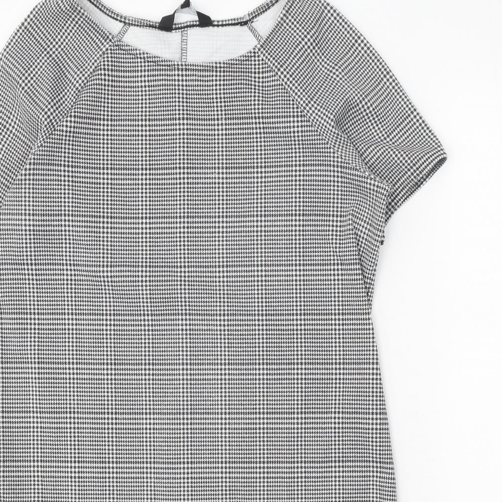 New Look Womens Black Check Polyester Shift Size 14 Boat Neck Pullover