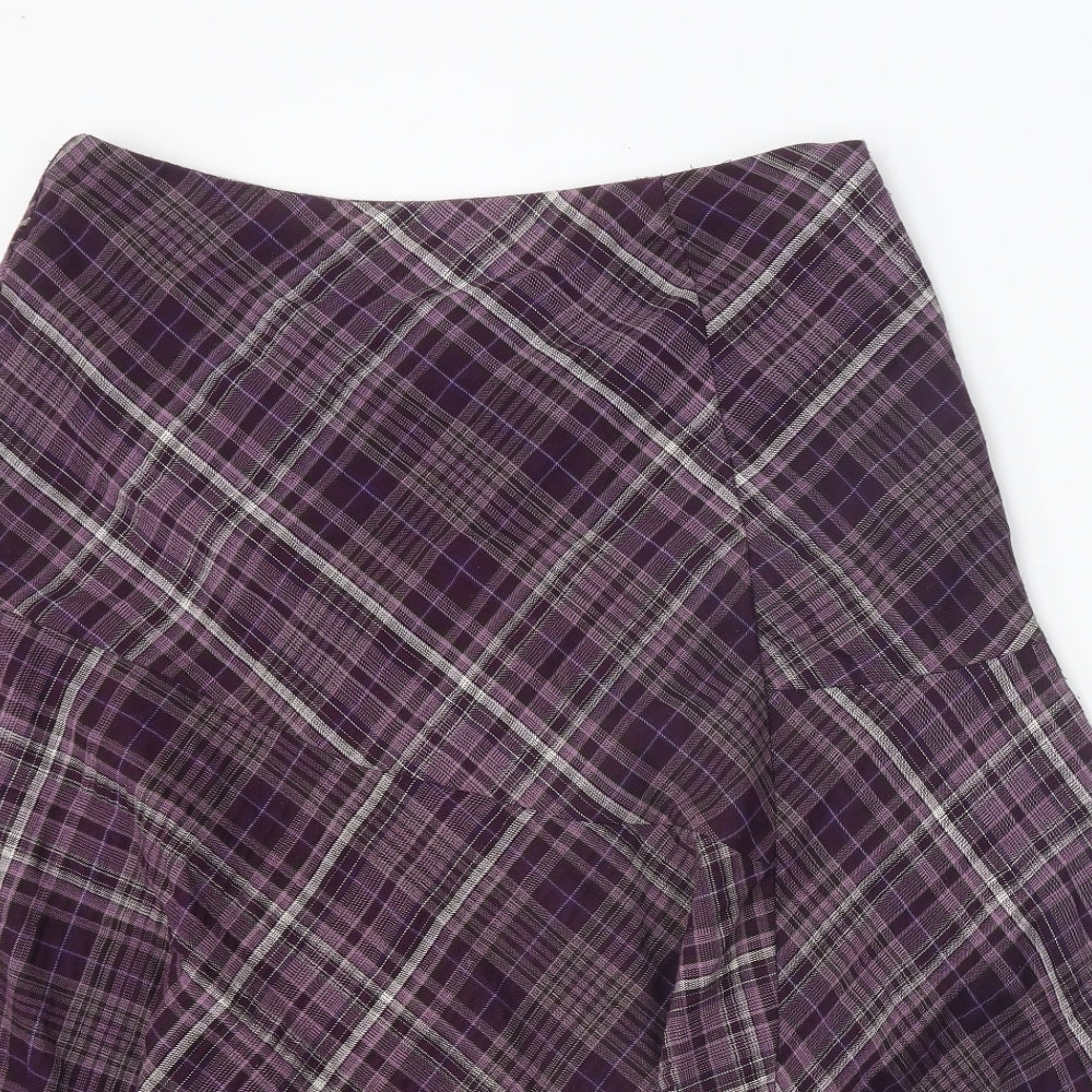 EWM Womens Purple Plaid Polyester A-Line Skirt Size 18 Zip