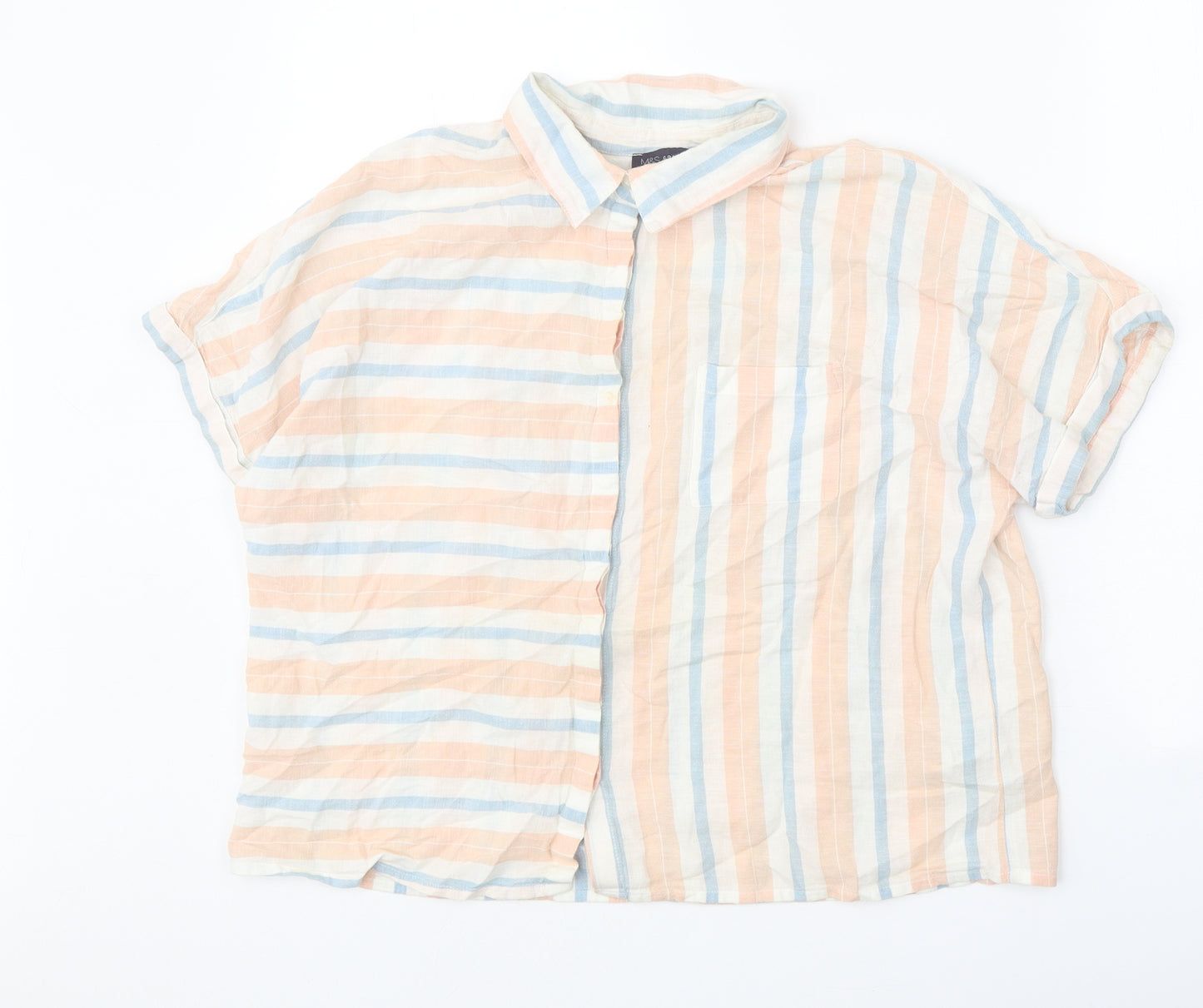 Marks and Spencer Womens Orange Striped Cotton Basic Button-Up Size 16 Collared - Box Fit
